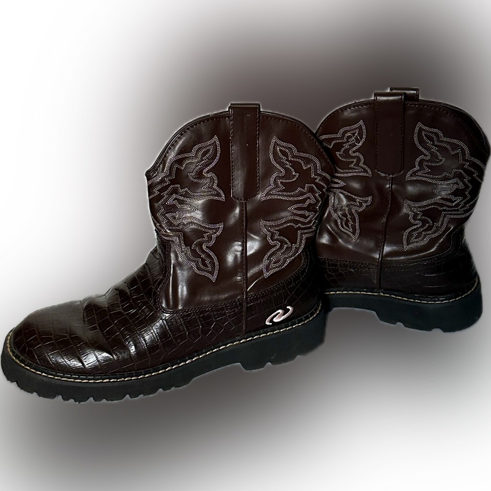 Roper Aligator Textured Dark Brown Ladies Chunky Boots Ricochet Womens 10.5
